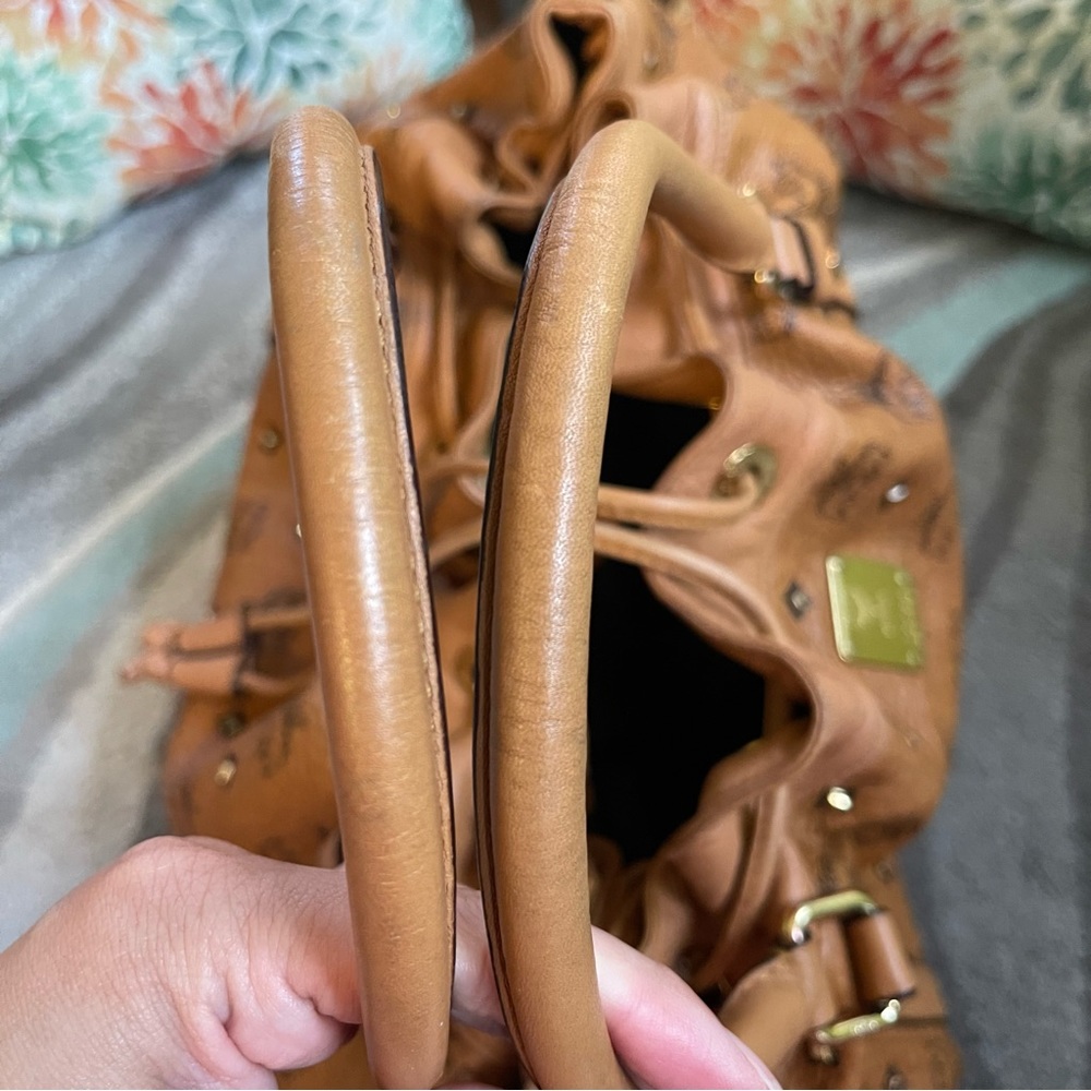Leather MCM studded bucket bag with sling - Picture 9 of 17
